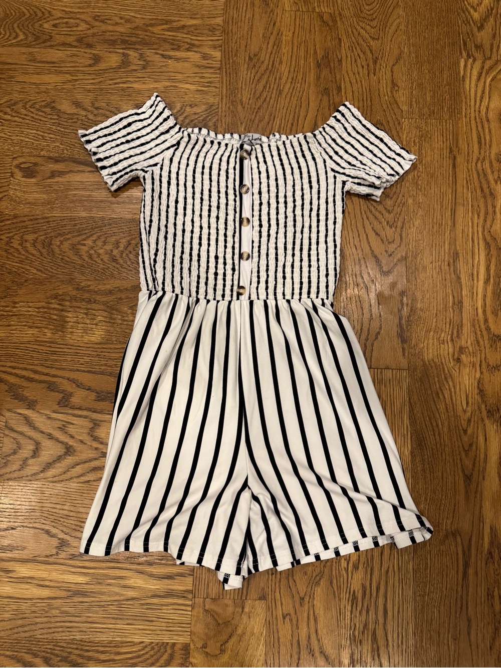 J for Justify Black & White Striped Off-Shoulder Romper Smocked Top Medium